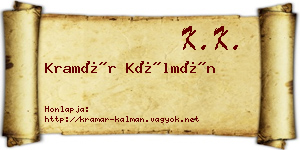 Kramár Kálmán névjegykártya